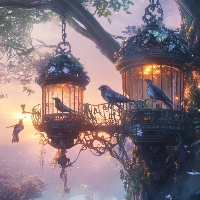 |我们提供梦幻风鸟笼主题的专业海报设计服务