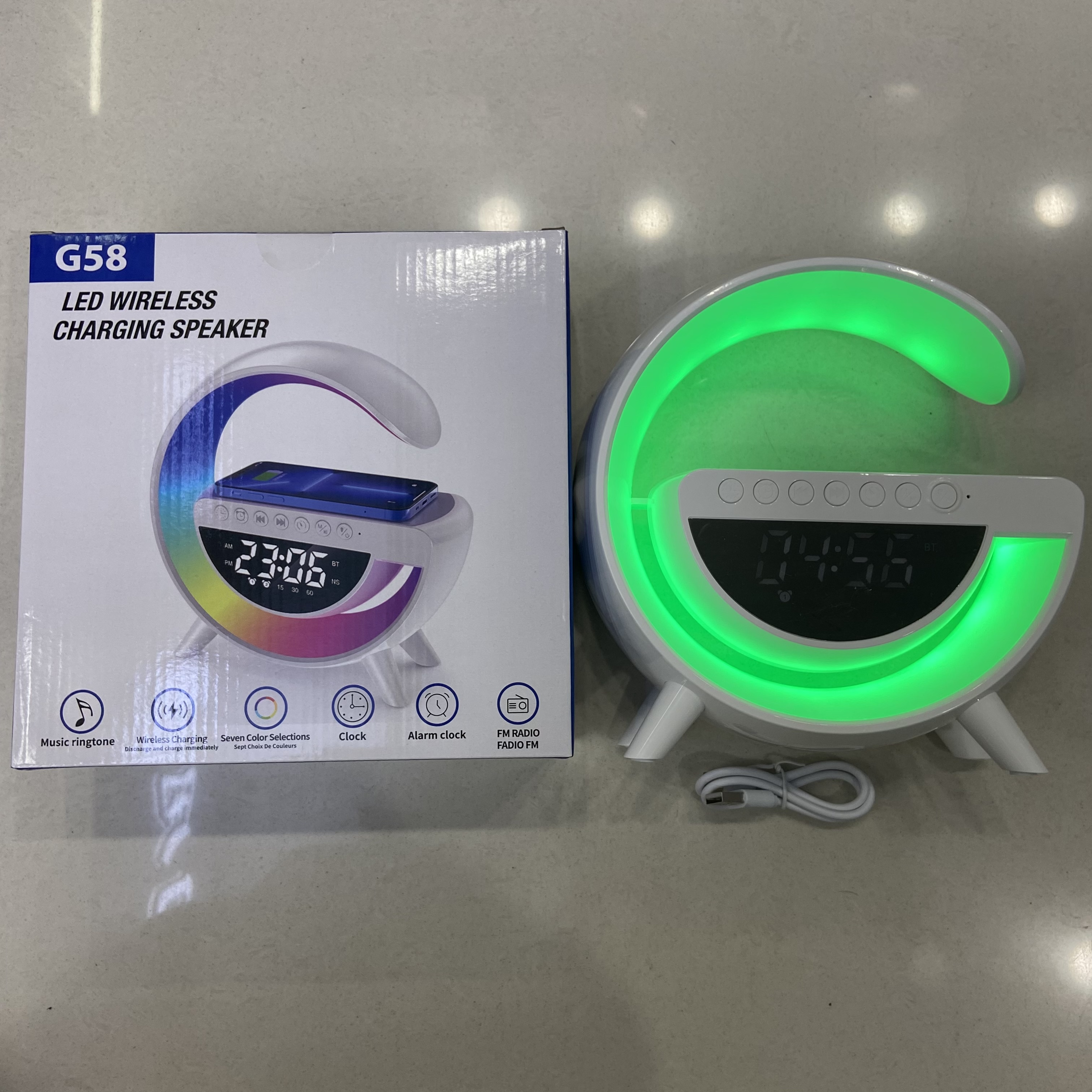 音响蓝牙 爆款G58炫彩带时钟灯床头无线充蓝牙音箱多功能蓝牙音响