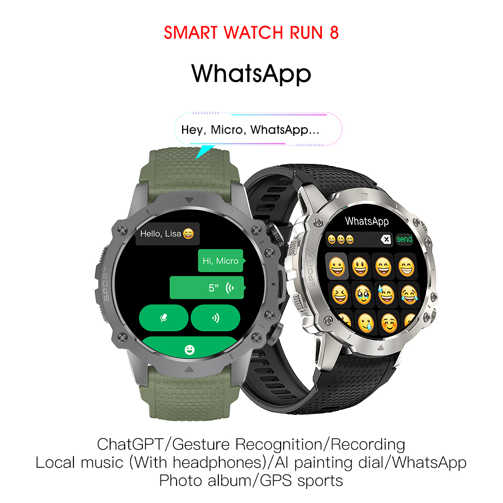 Microwear微穿戴Run 8 运动户外Whatsapp信息回复蓝牙通话健康