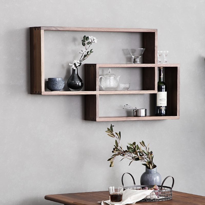 创意黑胡桃实木装饰架隔板置物架餐厅墙壁置