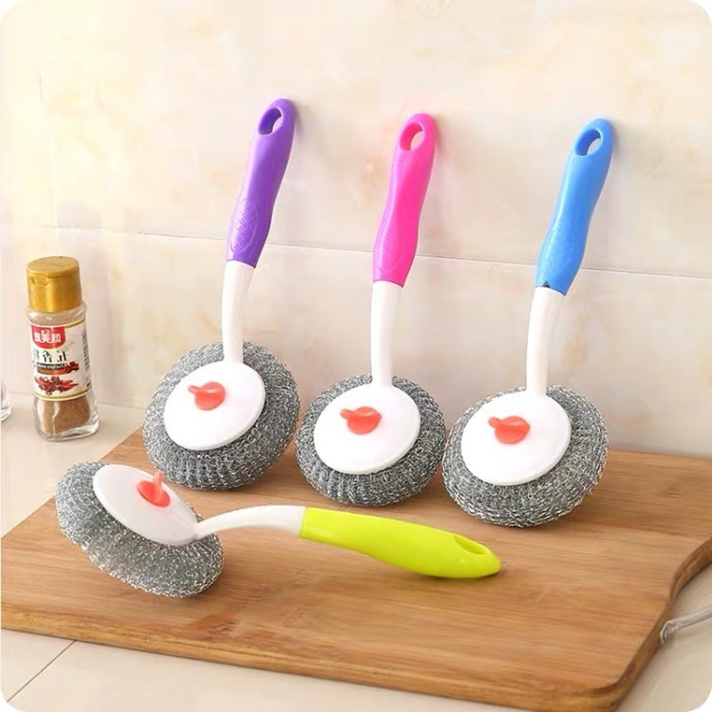 厂家供应塑料柄长把钢丝球锅刷 创意新款锅刷 两元热卖