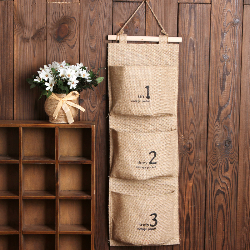 日式棉麻布艺墙挂壁挂式大号多层收纳袋门后墙上床头书挂袋