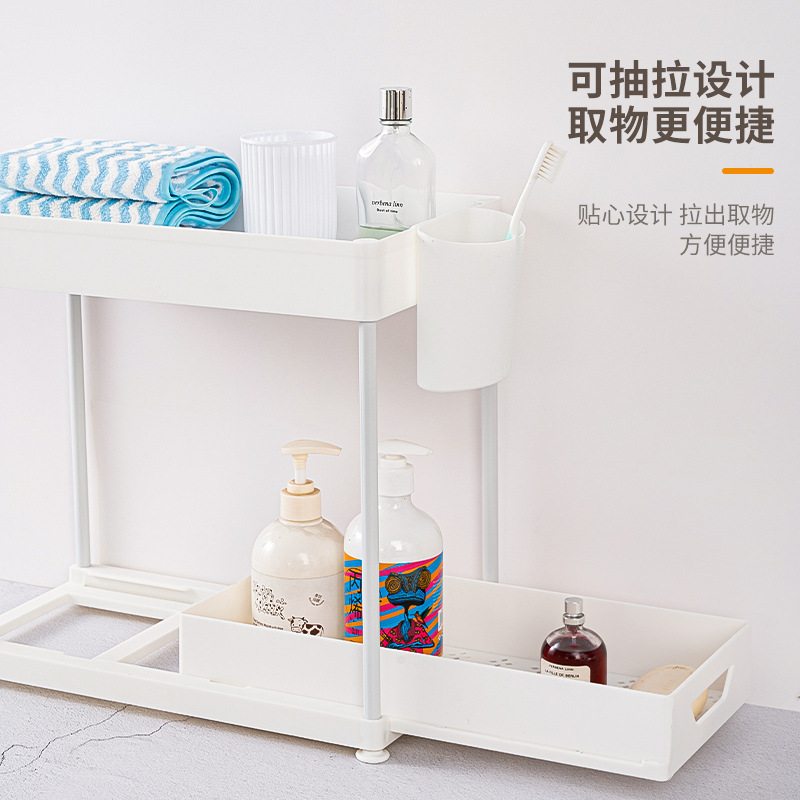 跨境双层塑料厨房亚克力置物架 多功能厨卫沥水篮水槽收纳盒储物