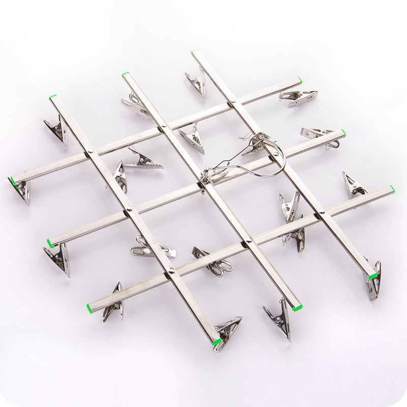 不锈钢衣架防风伸缩折叠晾衣架内衣内裤袜子架防滑衣夹