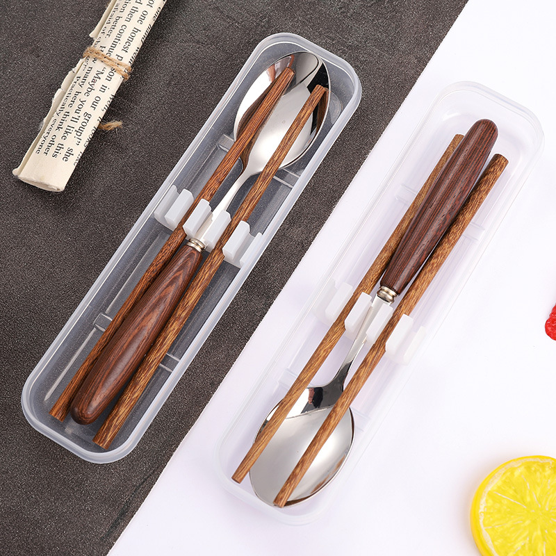 新款实木餐具两件套学生饮食办公室ins网红便携餐具勺子筷子套装