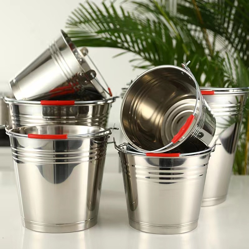 无磁加厚不锈钢水桶斜身提桶提水桶家用桶手