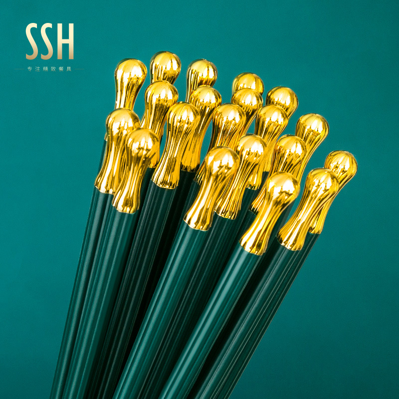 优圣美帝双十汇新款筷子家庭筷子墨绿金*红