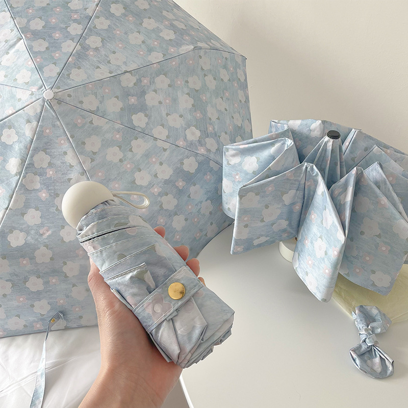 温柔风蓝色碎花伞三折防晒遮阳太阳伞五折晴