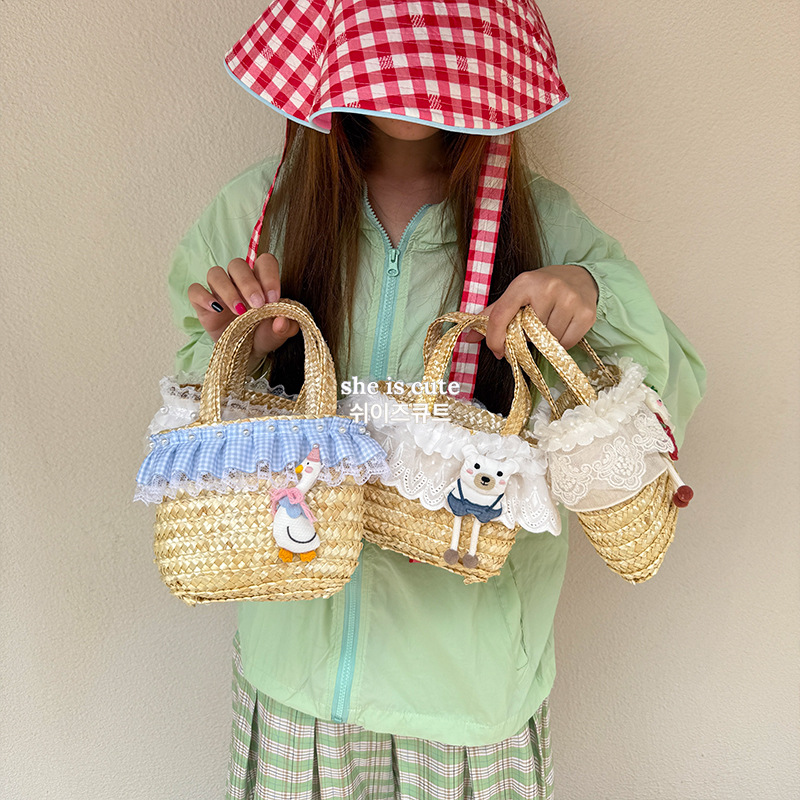 夏季原创草编包包女软萌卡哇伊水桶包轻便手