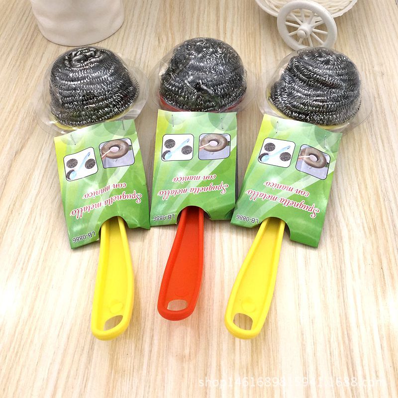 厂家直销钢丝球塑料长柄 2元店热卖批发家