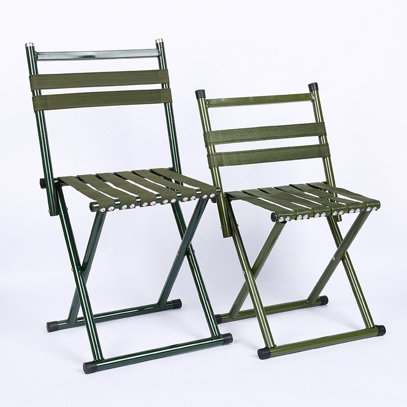 50公分绿布条凳便携式加厚户外马扎军工靠背可折叠凳子|成人|钓鱼露营家用椅子
